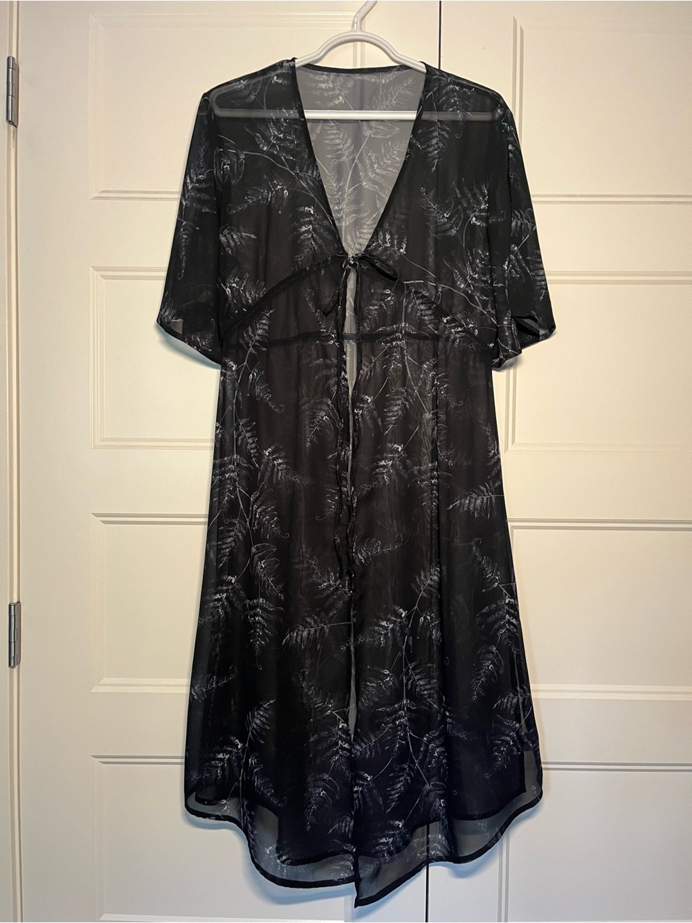 Disturbia Black Sheer Fern-Print Kimono